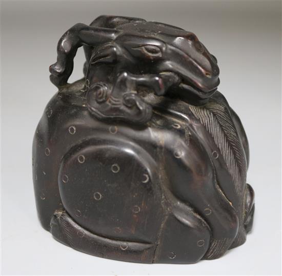 A Chinese hardwood Ram libation cup